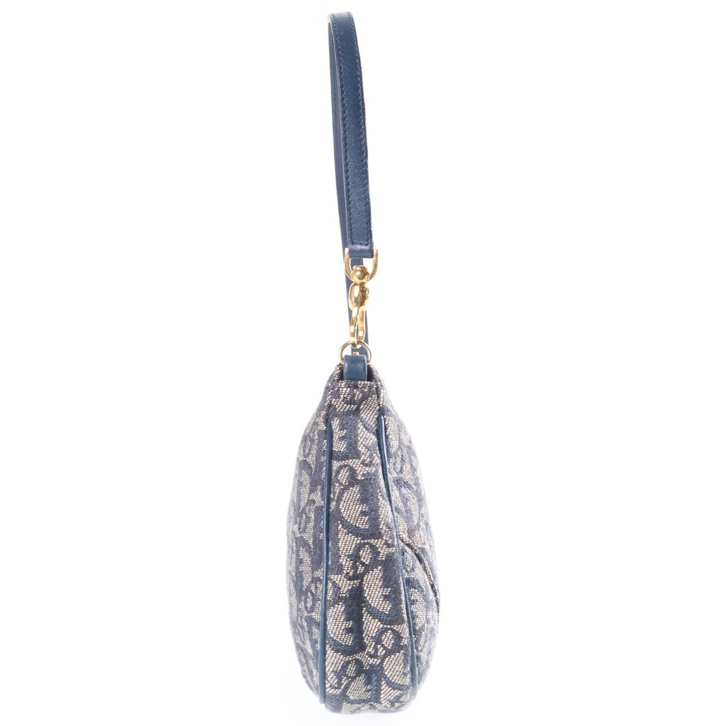Christian Dior(クリスチャンディオール) トロッター サドルポーチ ハンドバッグ キャンバス×レザー ネイビー SL044012 レディース