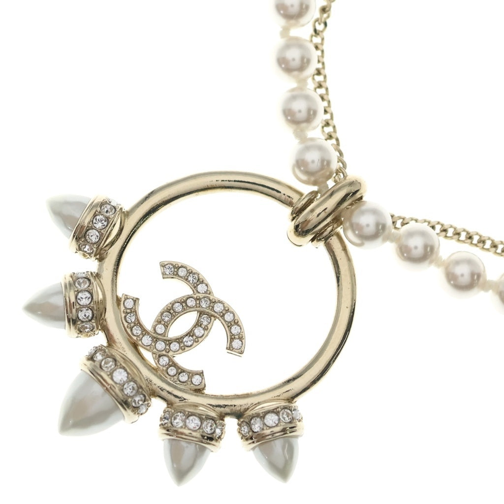 CHANEL(シャネル) ココマーク サークル パールネックレス メタル ゴールド フェイクパール ラインストーン 豆付 箱、袋 レディース