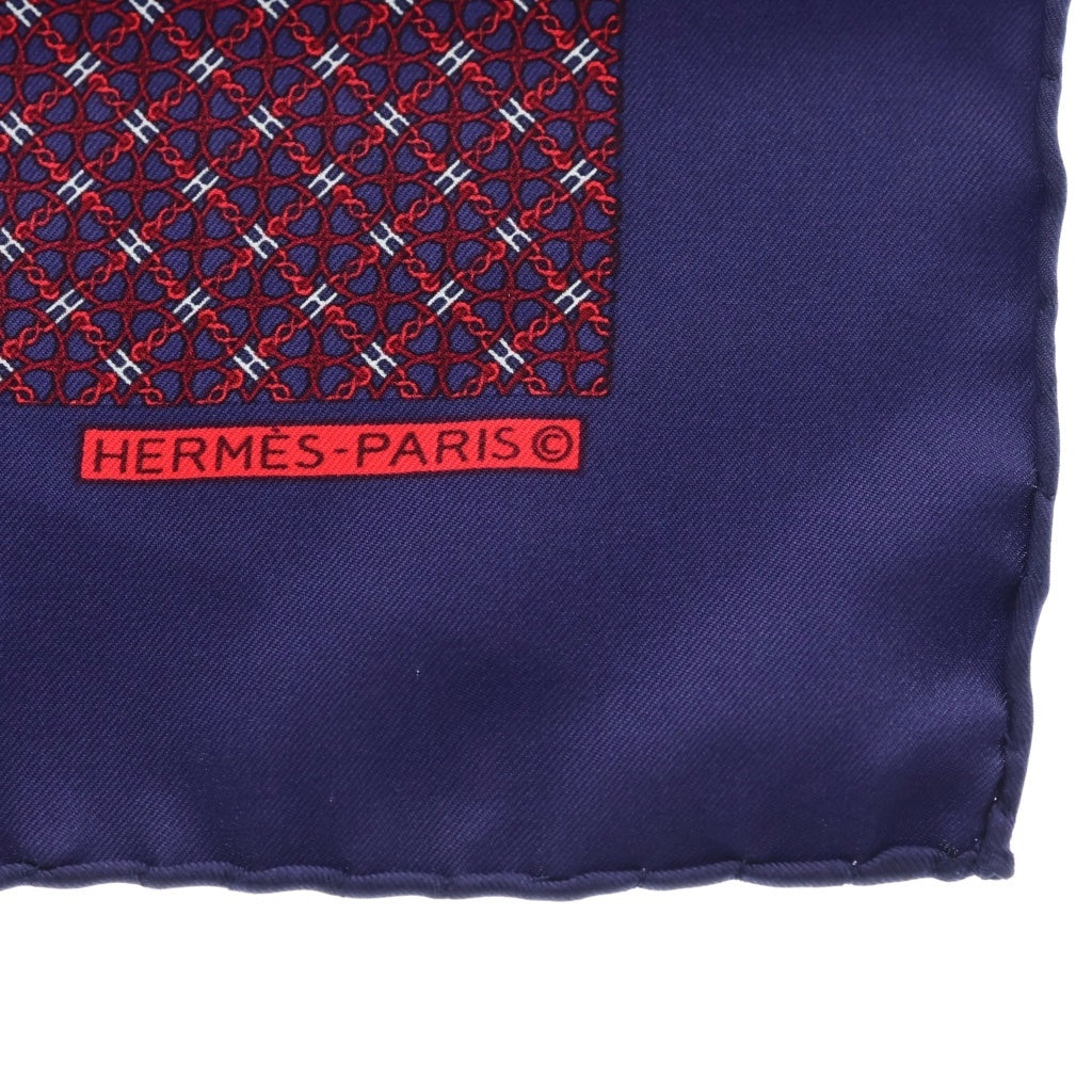 HERMES(エルメス) カレ40 Hロゴ 総柄 シルクスカーフ ネイビー×パープル レディース