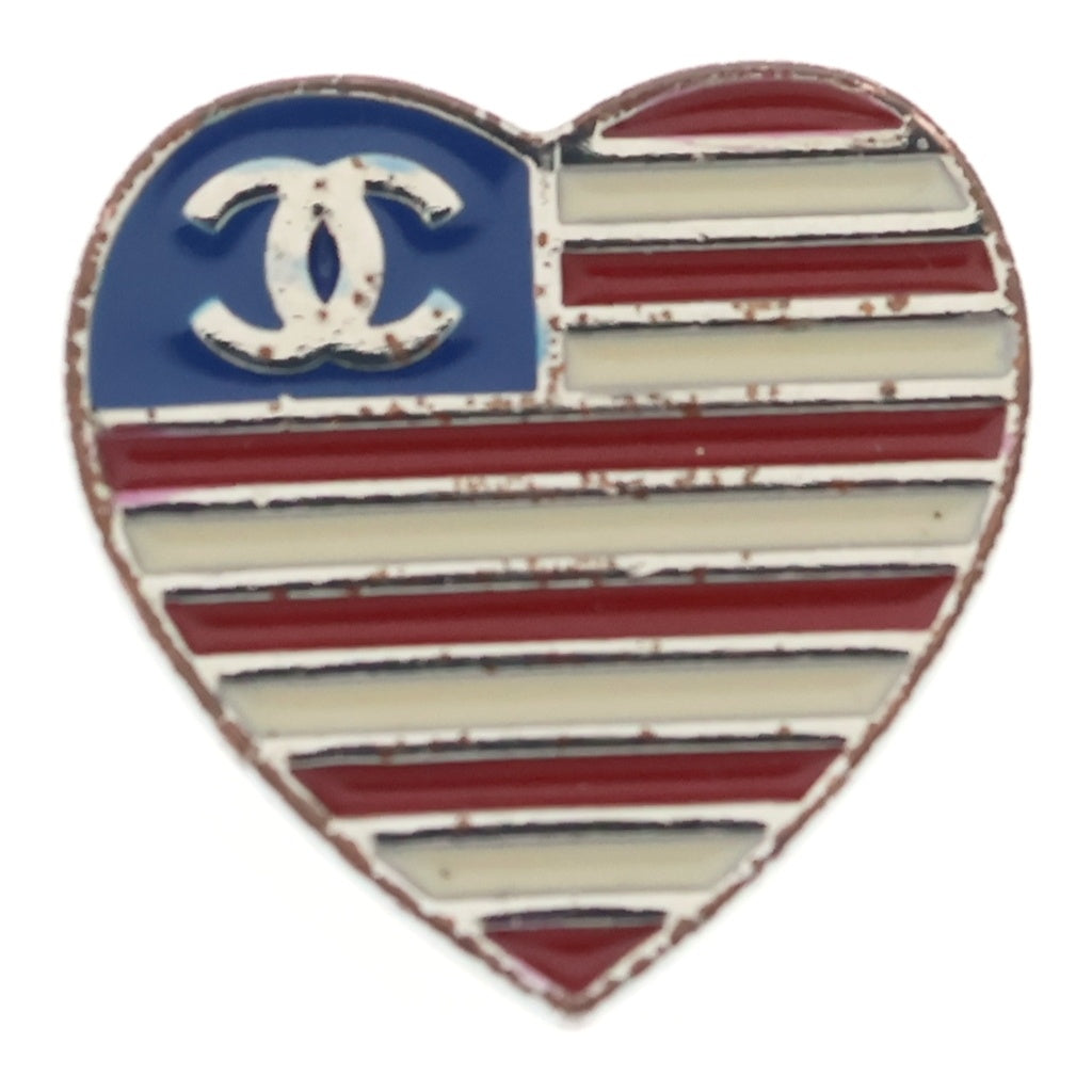 CHANEL(シャネル) ココマーク アメリカン ハートピンブローチ 国旗柄 マルチカラー×シルバー メタル