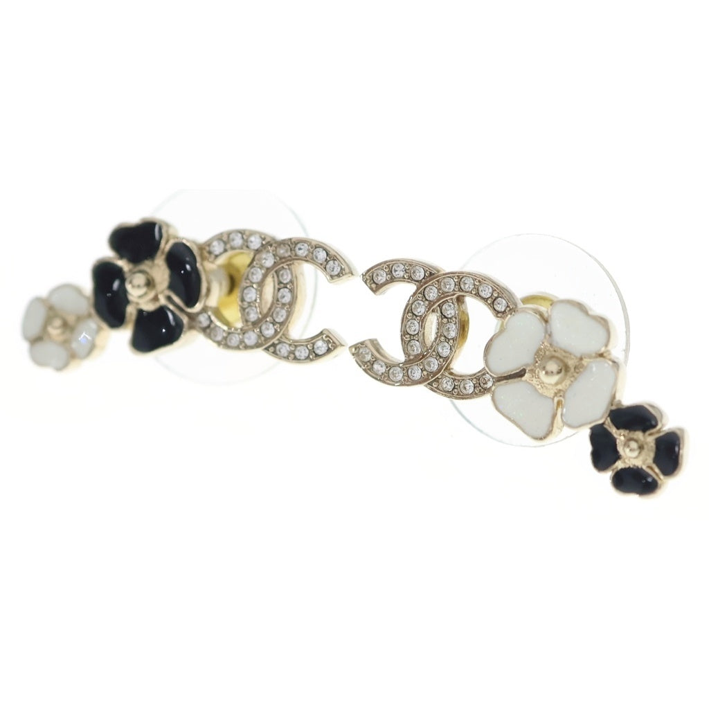 CHANEL(シャネル) ココマーク カメリア ピアス メタル ゴールド×ブラック×ホワイト ラインストーン レディース