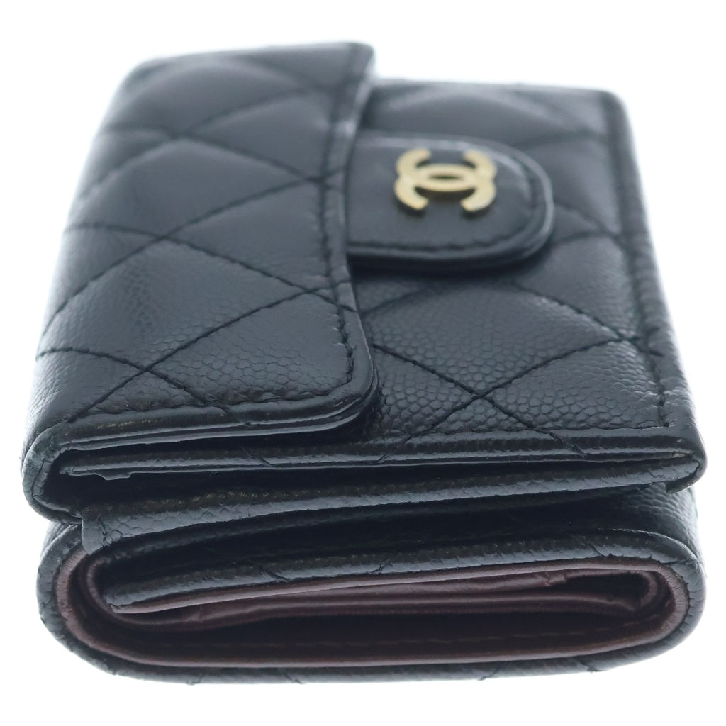 CHANEL(シャネル) ココマーク マトラッセコンパクトウォレット 三つ折り財布 キャビアスキン ブラック ゴールド金具 シール付 28番台 AP0230 シール、箱、袋 レディース