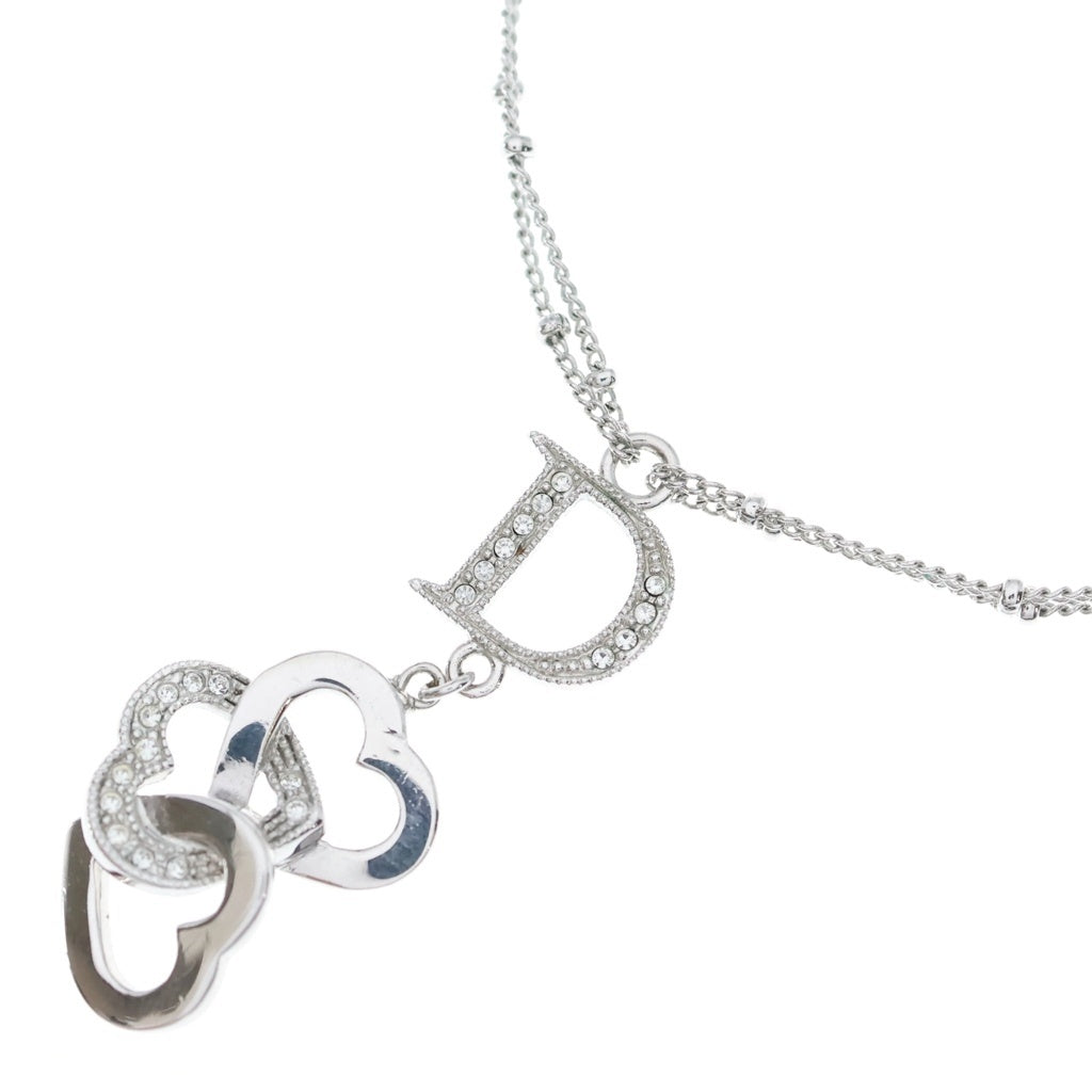 Christian Dior(クリスチャンディオール) Dロゴ ハートモチーフ ダブルネックレス ラインストーン Ag925 シルバー レディース