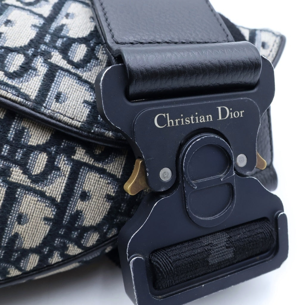 Christian Dior(クリスチャンディオール) サドル ウエストバッグ グレー×ネイビー×ブラック ジャガード×レザー