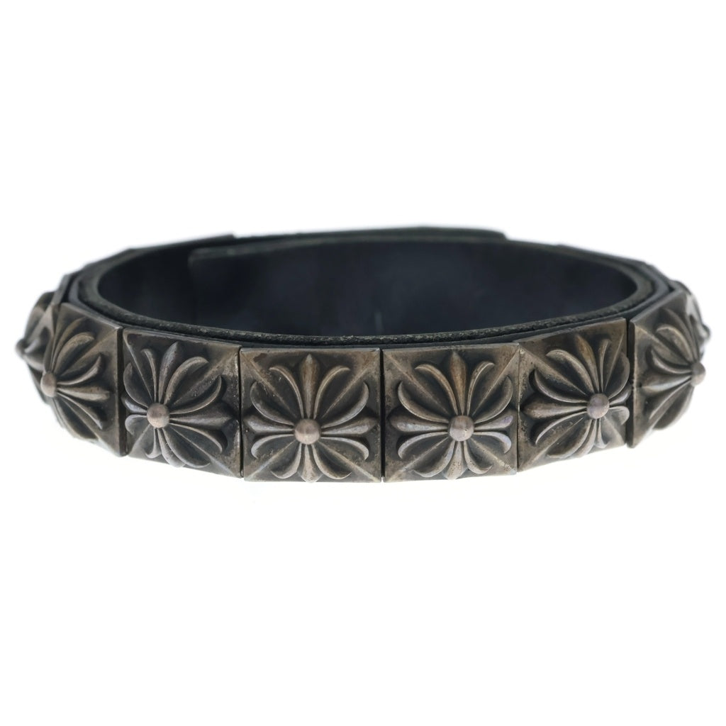 CHROME HEARTS(クロムハーツ) ZERO STUD SNGL ROW ゼロ ピラミッド スタッズ シングル レザー ブレスレット シルバー/ブラック