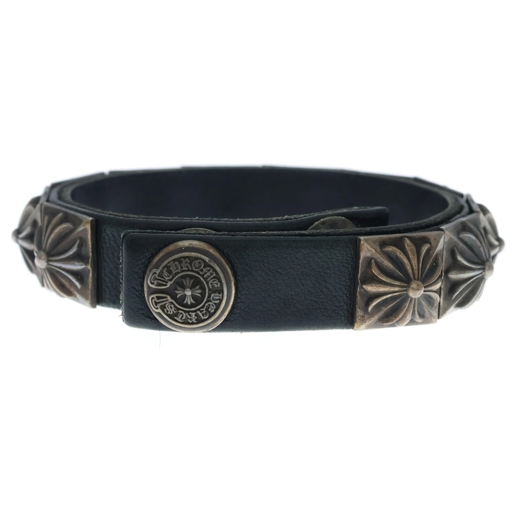 CHROME HEARTS(クロムハーツ) ZERO STUD SNGL ROW ゼロ ピラミッド スタッズ シングル レザー ブレスレット シルバー/ブラック