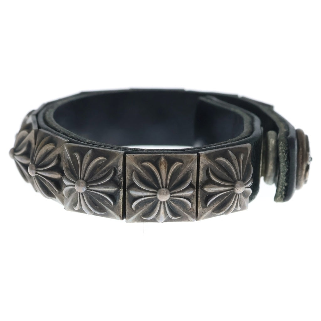 CHROME HEARTS(クロムハーツ) ZERO STUD SNGL ROW ゼロ ピラミッド スタッズ シングル レザー ブレスレット シルバー/ブラック
