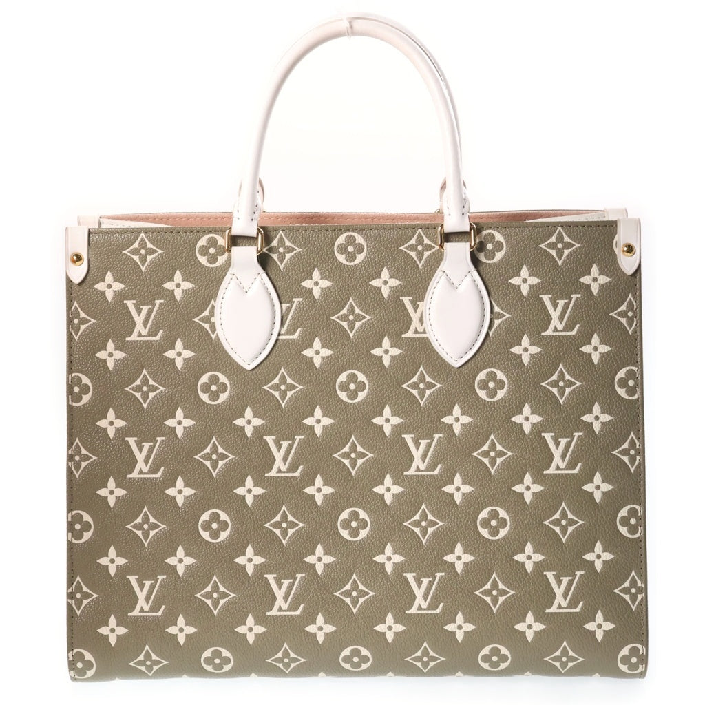 LOUIS VUITTON(ルイヴィトン) モノグラム アンプラント オンザゴーMM トートバッグ ハンドバッグ オリーブ×ホワイト レザー M46060 VX0222 箱、袋、チャーム レディース