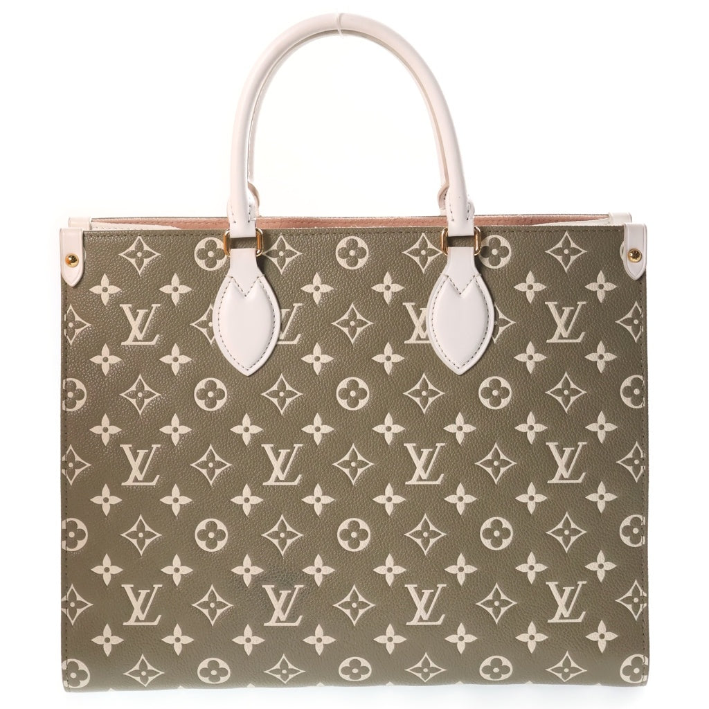 LOUIS VUITTON(ルイヴィトン) モノグラム アンプラント オンザゴーMM トートバッグ ハンドバッグ オリーブ×ホワイト レザー M46060 VX0222 箱、袋、チャーム レディース