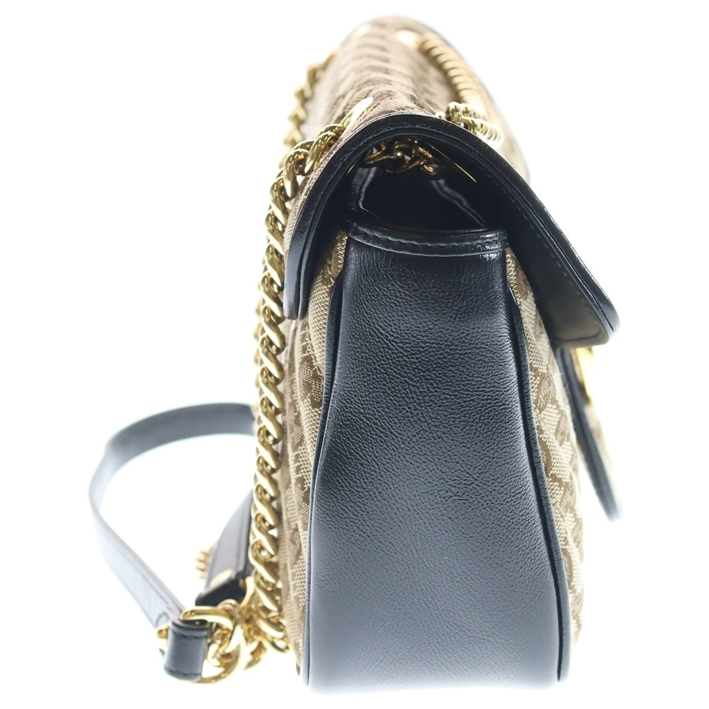GUCCI(グッチ) GGマーモント チェーンショルダーバッグ ハンドバッグ キャンバス×レザー ベージュ×ブラック 443497 520981 箱、袋 レディース