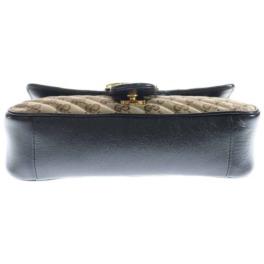 GUCCI(グッチ) GGマーモント チェーンショルダーバッグ ハンドバッグ キャンバス×レザー ベージュ×ブラック 443497 520981 箱、袋 レディース