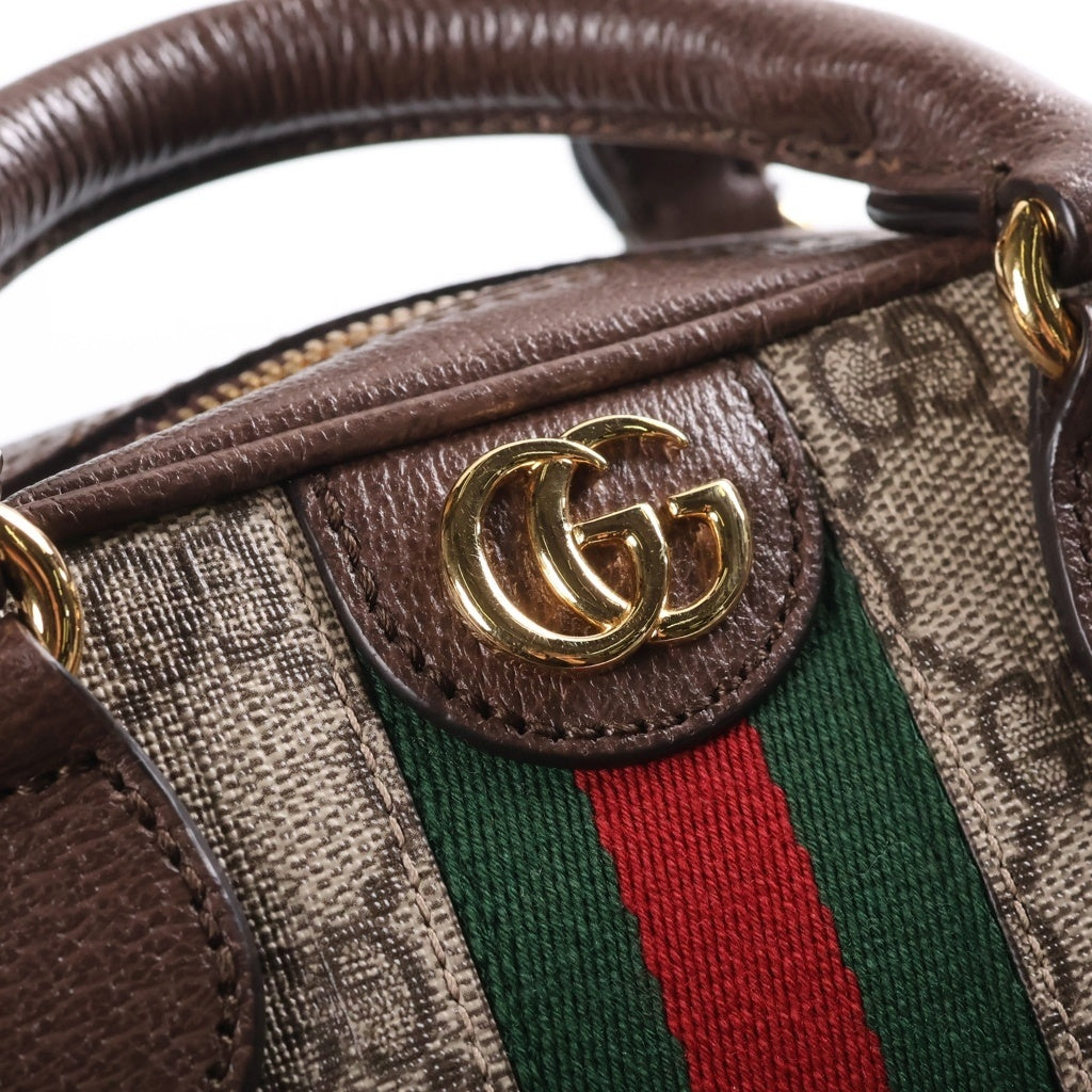 GUCCI(グッチ) GGスプリーム オフィディア ミニ ハンドバッグ ショルダーバッグ 2WAY PVC×レザー ベージュ×ブラウン 734606 493075 スト、袋 レディース