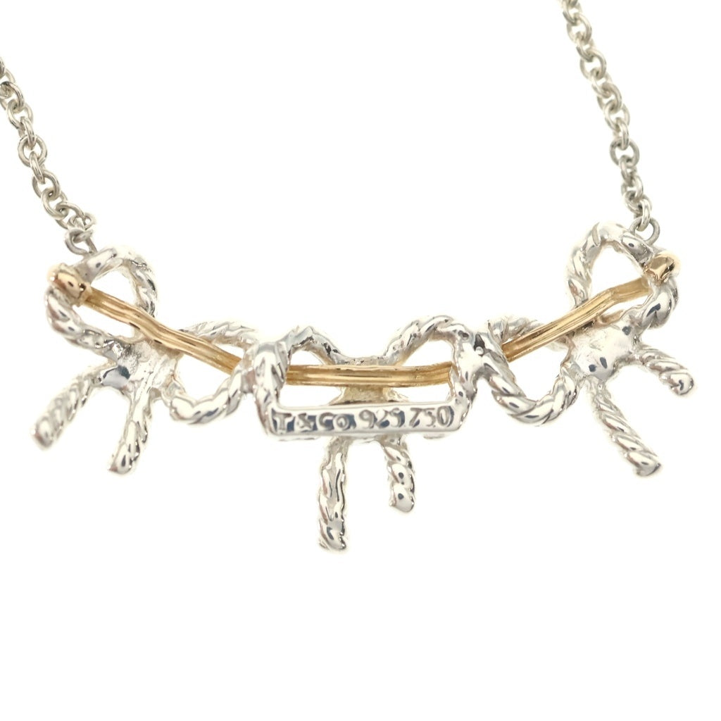 TIFFANY & Co.(ティファニー) トリプルリボン ネックレス シルバー×ゴールド SV925 Au750 レディース