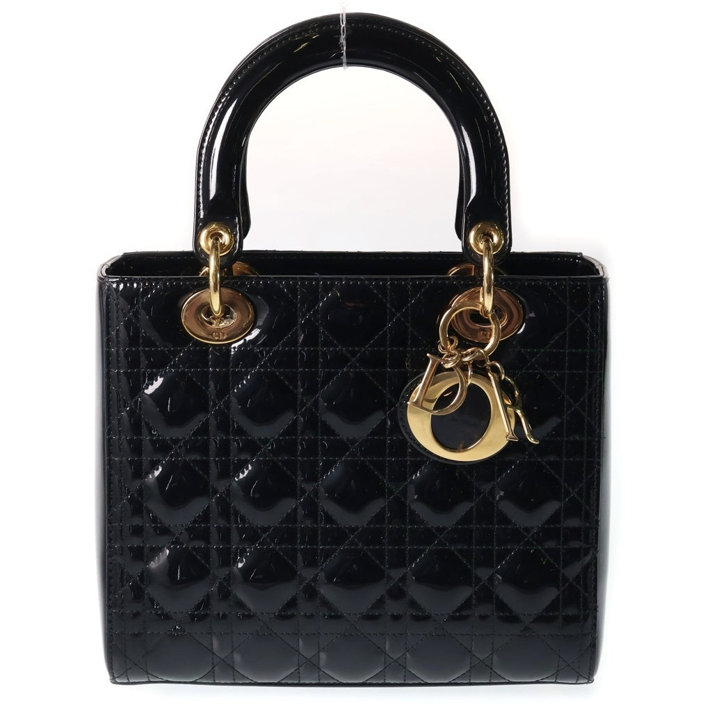 DIOR(ディオール) レディディオール ミディアム ハンドバッグ ブラック パテント ゴールド金具 レディース