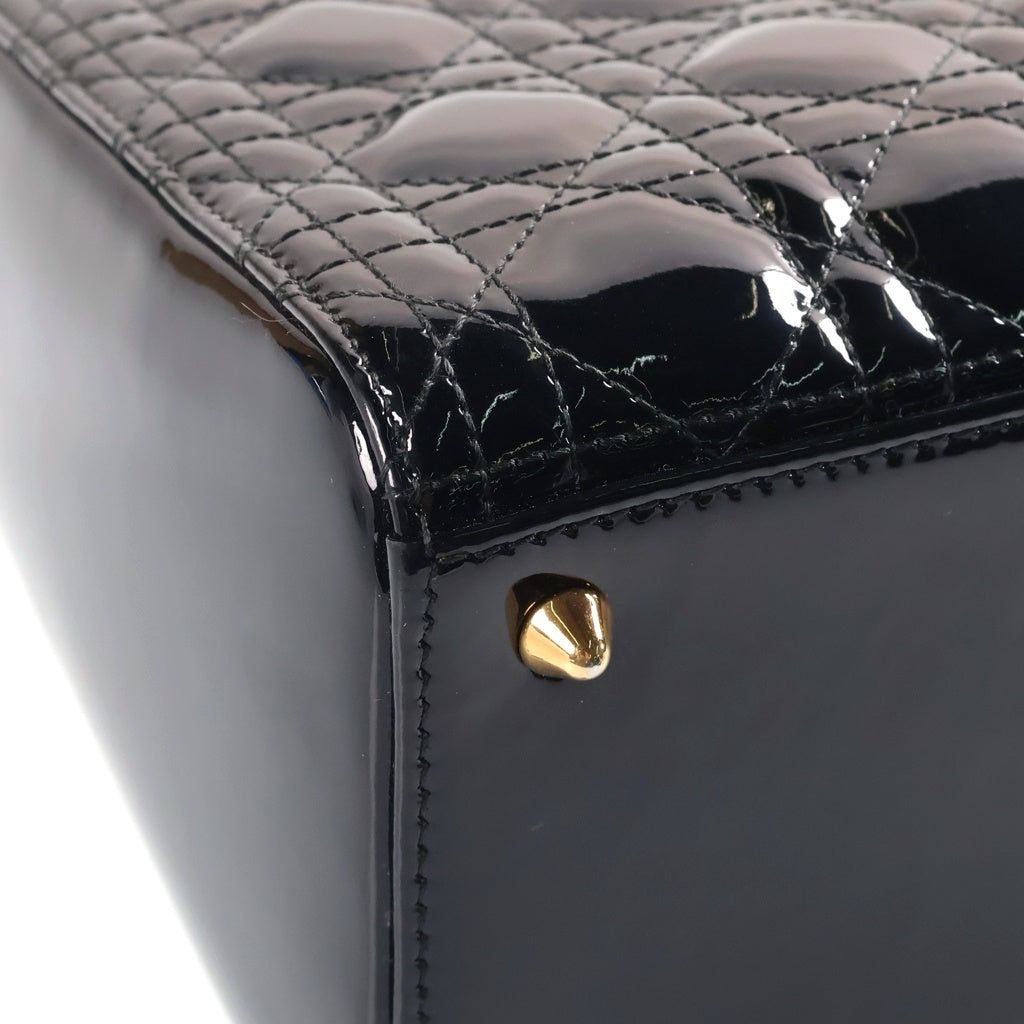 DIOR(ディオール) レディディオール ミディアム ハンドバッグ ブラック パテント ゴールド金具 レディース