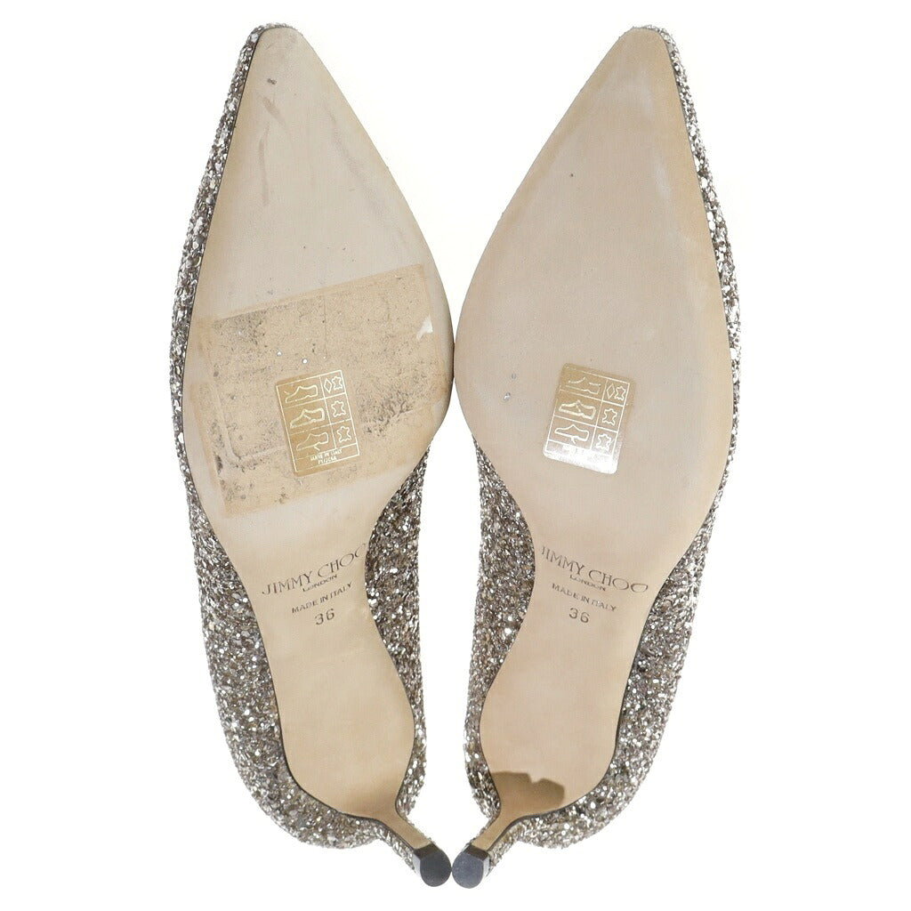 JIMMY CHOO(ジミーチュウ) ROMY グリッター ヒール パンプス ゴールド
