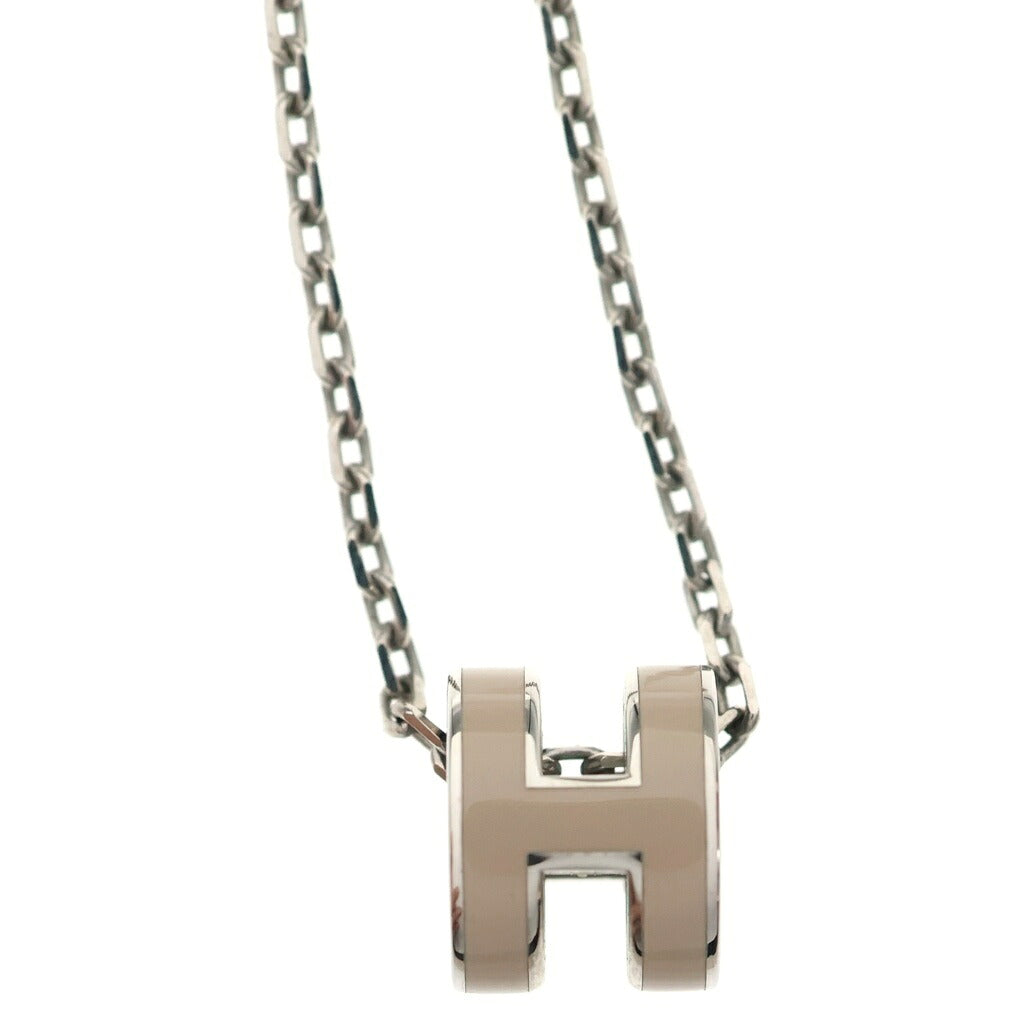 HERMES(エルメス) ミニ ポップH ネックレス シルバー×ベージュ メタル