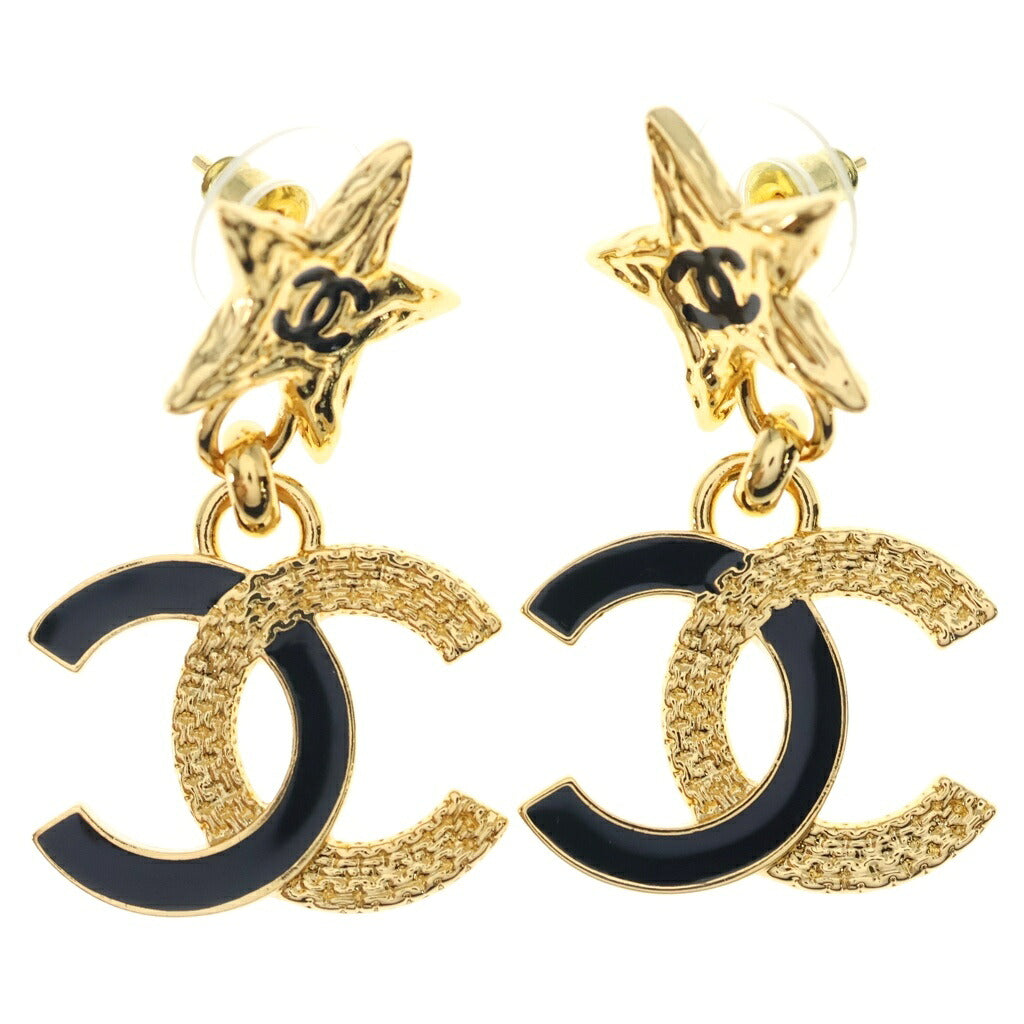 CHANEL(シャネル) ココマーク スター ピアス メタル ゴールド×ブラック 豆あり B24P
