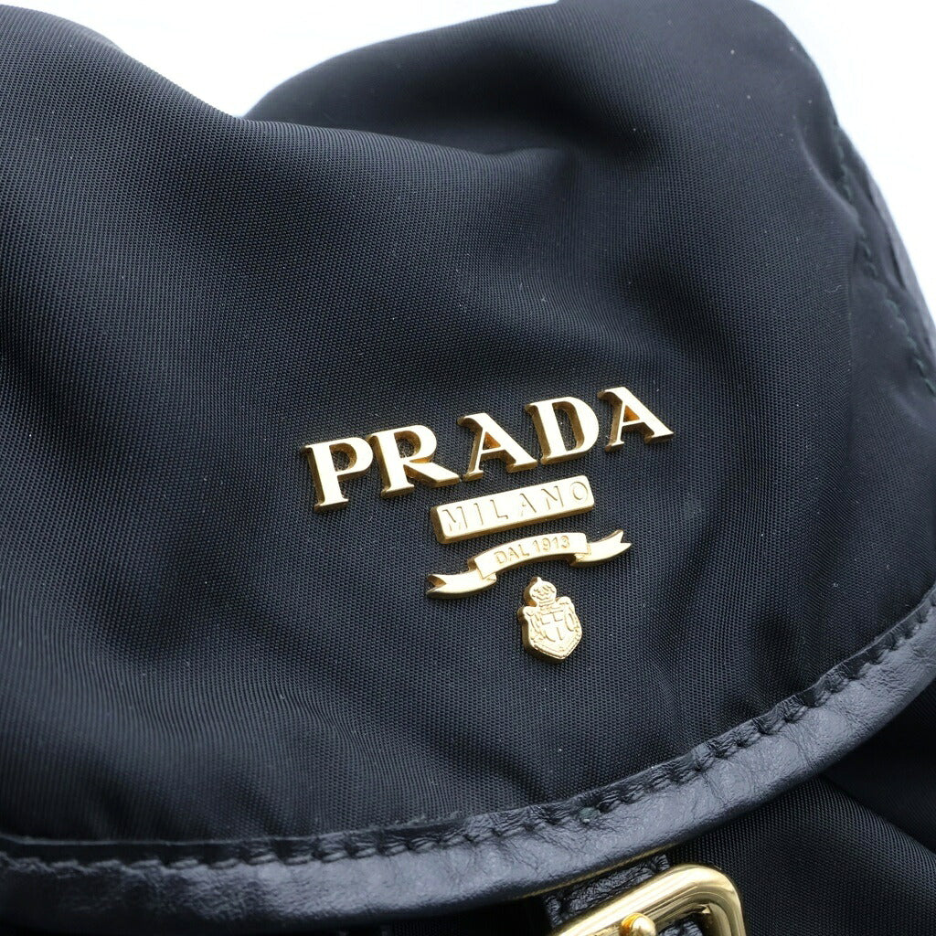 PRADA(プラダ) ロゴ バックパック リュックサック ブラック ナイロン×レザー 1BZ677