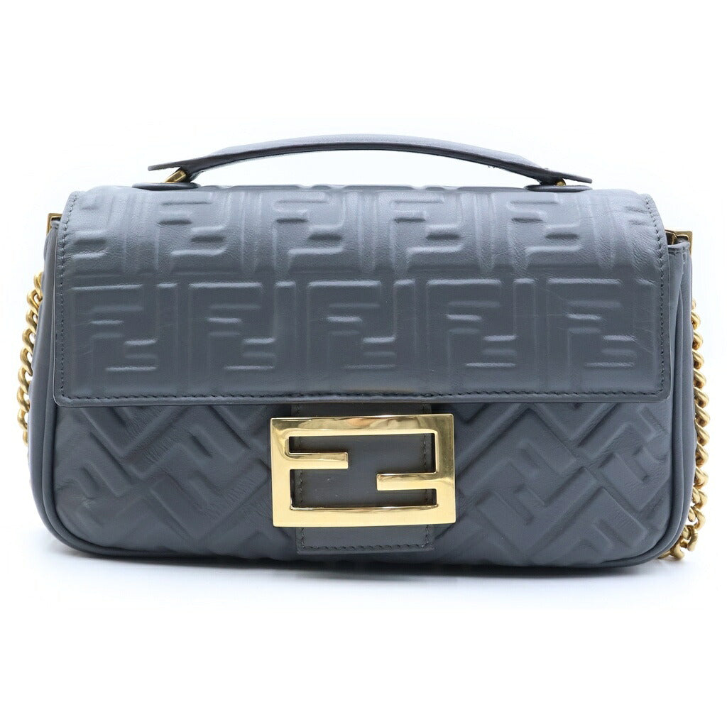 FENDI(フェンディ) FFモチーフ バケットチェーン ミディ ズッカ マンマバケット チェーンショルダーバッグ ハンドバッグ グレー レザー 8BR793