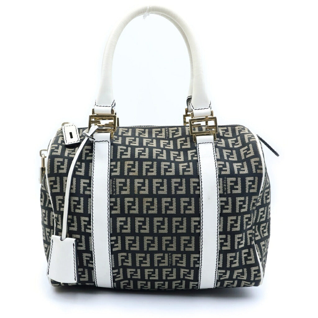 FENDI(フェンディ) ズッキーノ ミニボストンバッグ ハンドバッグ キャンバス×レザー ネイビー×ホワイト 8BL068