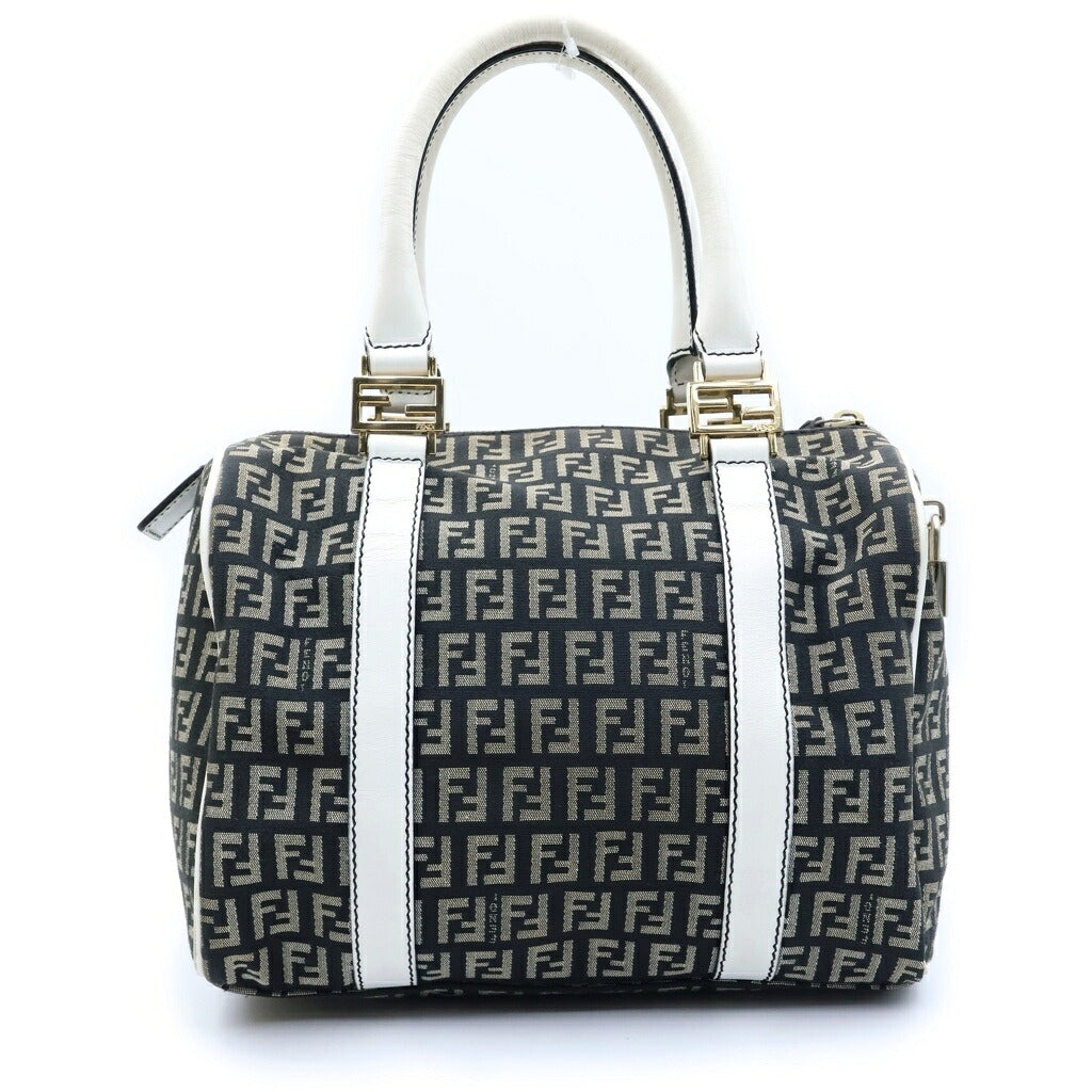 FENDI(フェンディ) ズッキーノ ミニボストンバッグ ハンドバッグ キャンバス×レザー ネイビー×ホワイト 8BL068