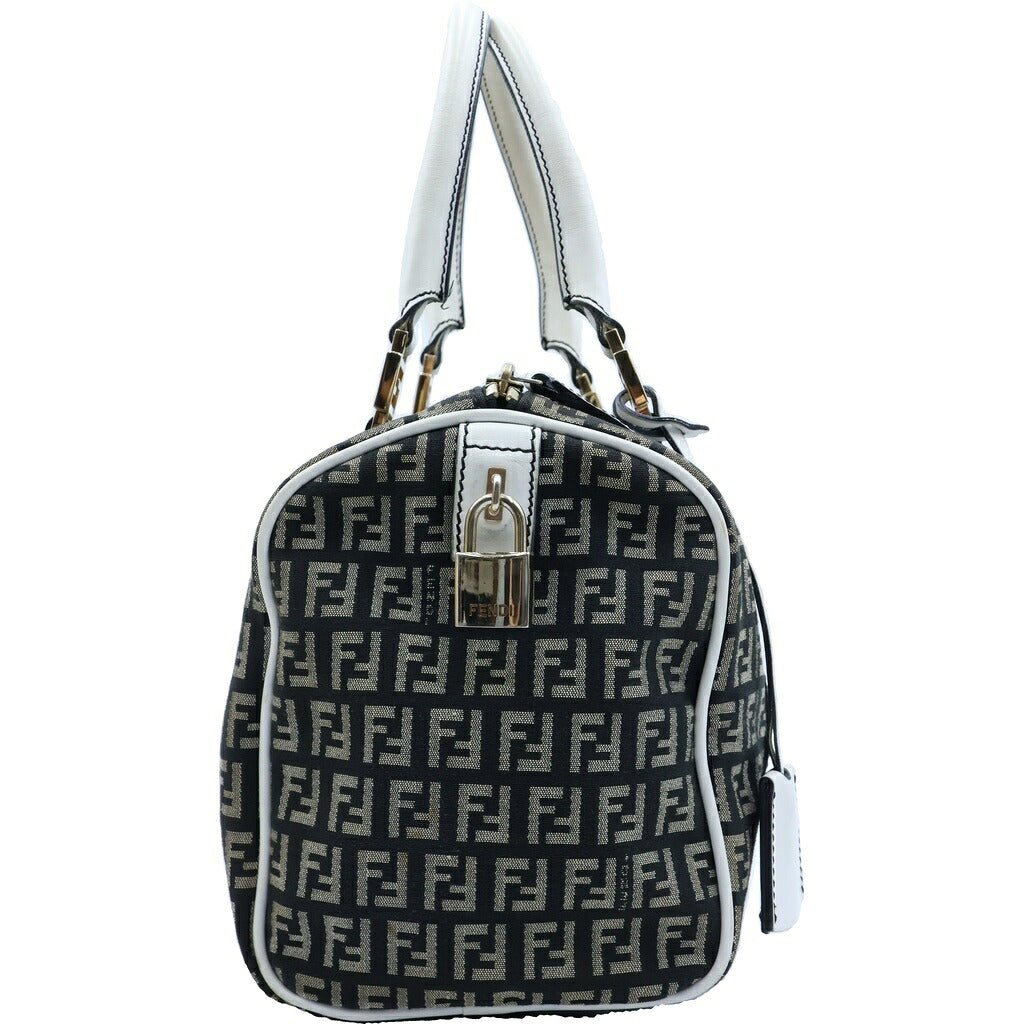 FENDI(フェンディ) ズッキーノ ミニボストンバッグ ハンドバッグ キャンバス×レザー ネイビー×ホワイト 8BL068
