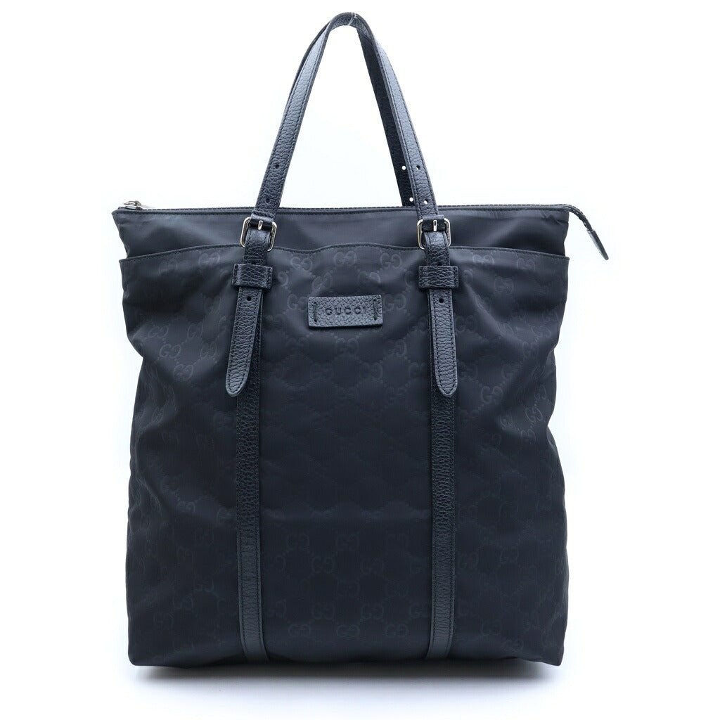 GUCCI(グッチ) GGナイロン トート ハンドバッグ ブラック ナイロン×レザー 387069