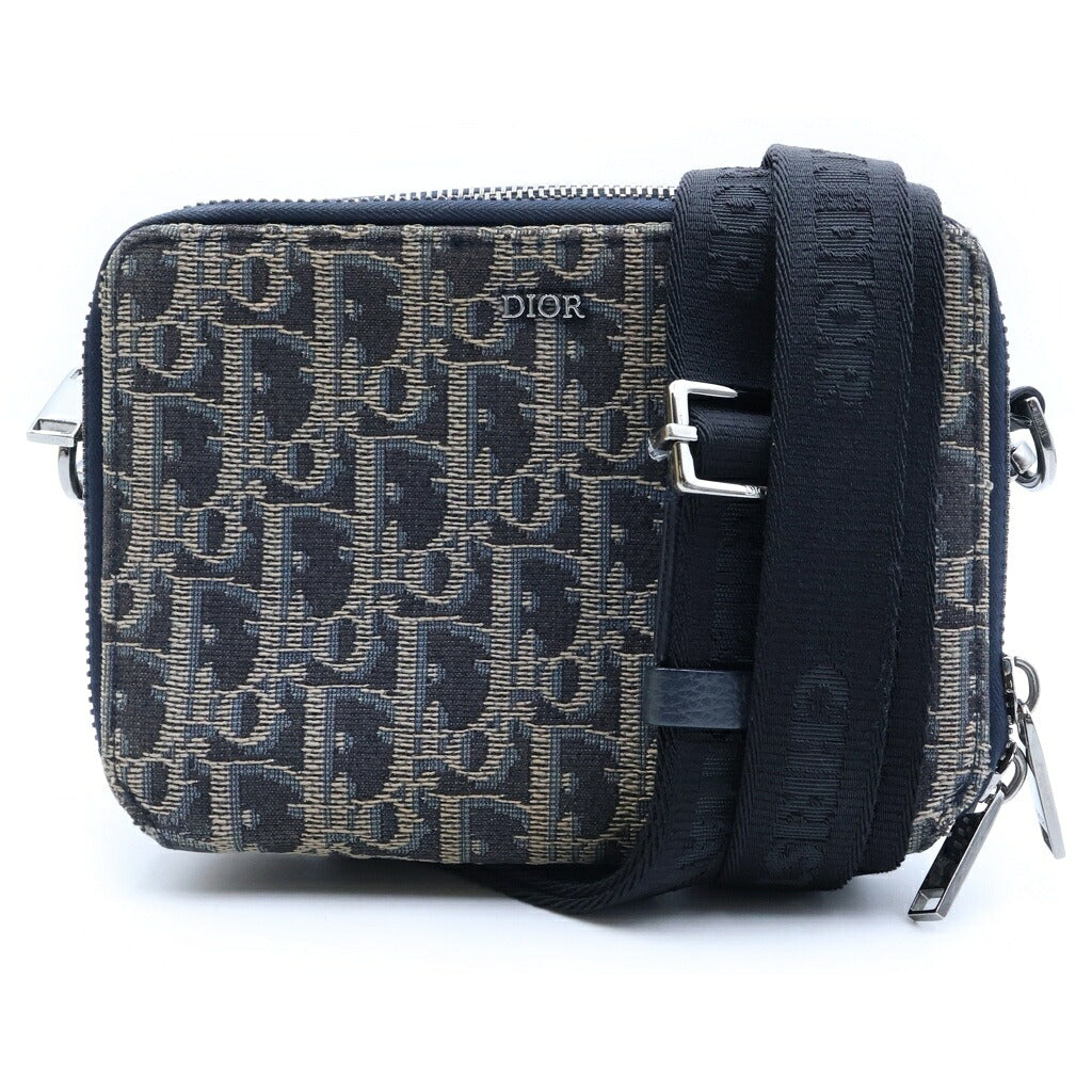DIOR(ディオール) オブリーク ジャガード ジップポーチ ショルダーバッグ キャンバス×レザー ネイビー 2OBBC119YSE_H05E