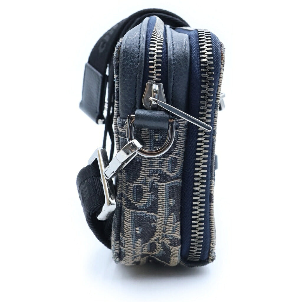 DIOR(ディオール) オブリーク ジャガード ジップポーチ ショルダーバッグ キャンバス×レザー ネイビー 2OBBC119YSE_H05E