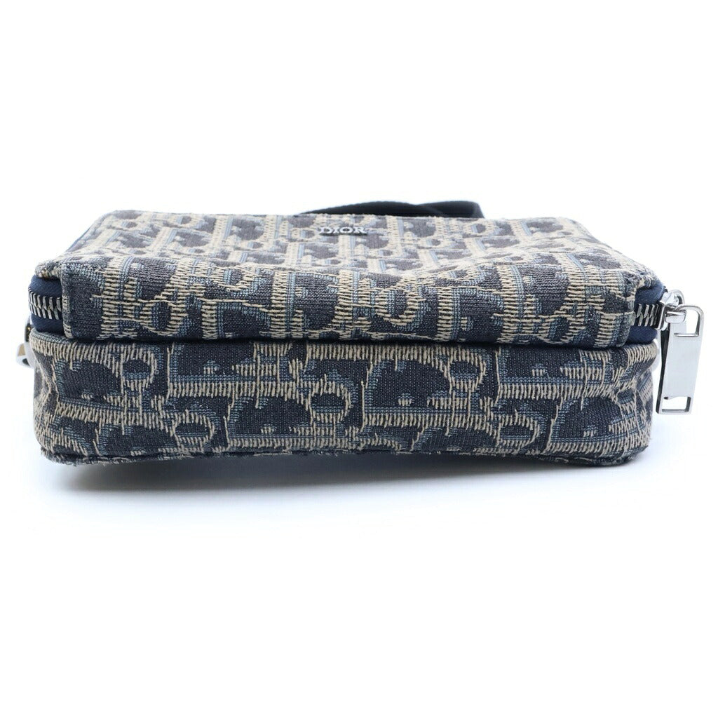 DIOR(ディオール) オブリーク ジャガード ジップポーチ ショルダーバッグ キャンバス×レザー ネイビー 2OBBC119YSE_H05E