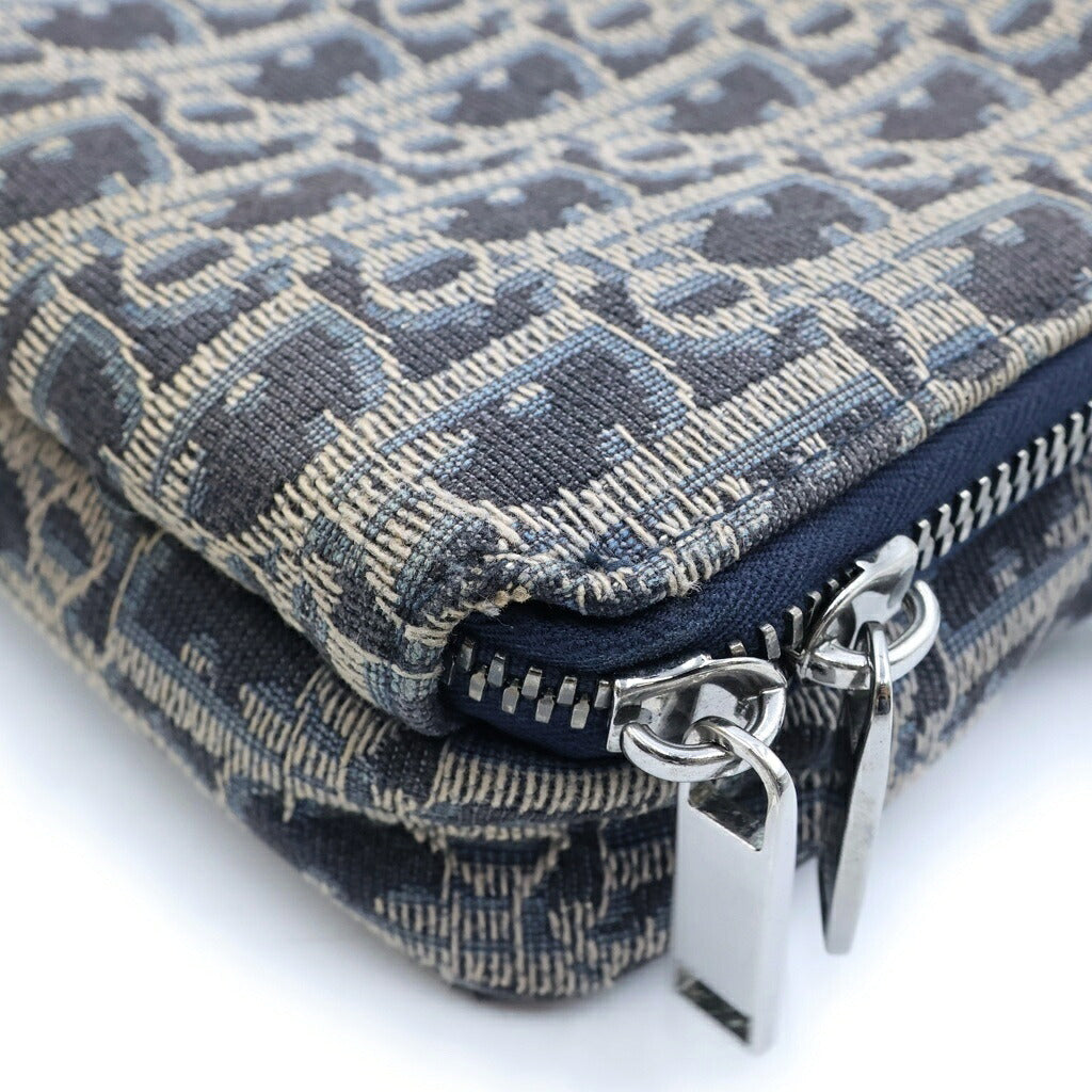 DIOR(ディオール) オブリーク ジャガード ジップポーチ ショルダーバッグ キャンバス×レザー ネイビー 2OBBC119YSE_H05E