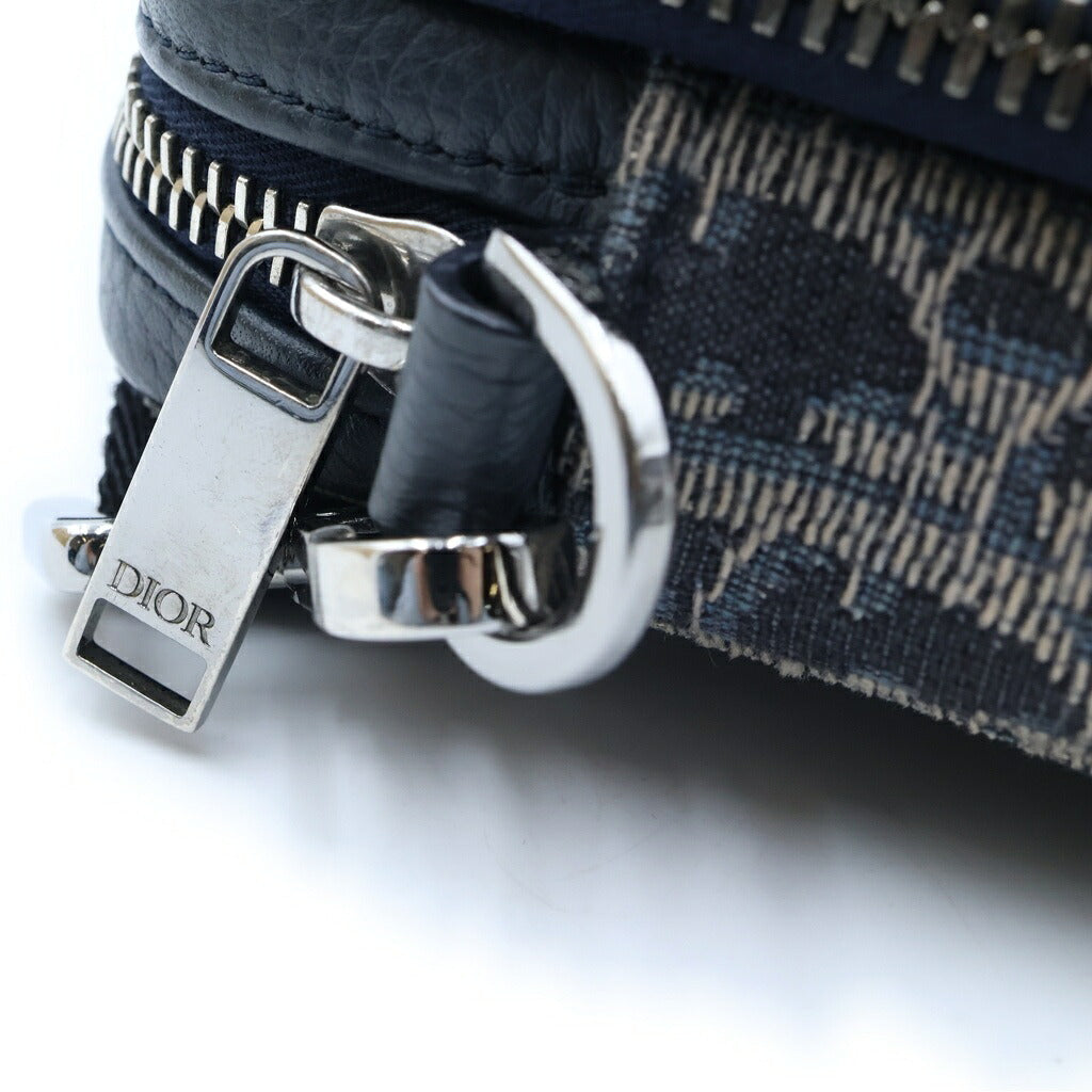 DIOR(ディオール) オブリーク ジャガード ジップポーチ ショルダーバッグ キャンバス×レザー ネイビー 2OBBC119YSE_H05E