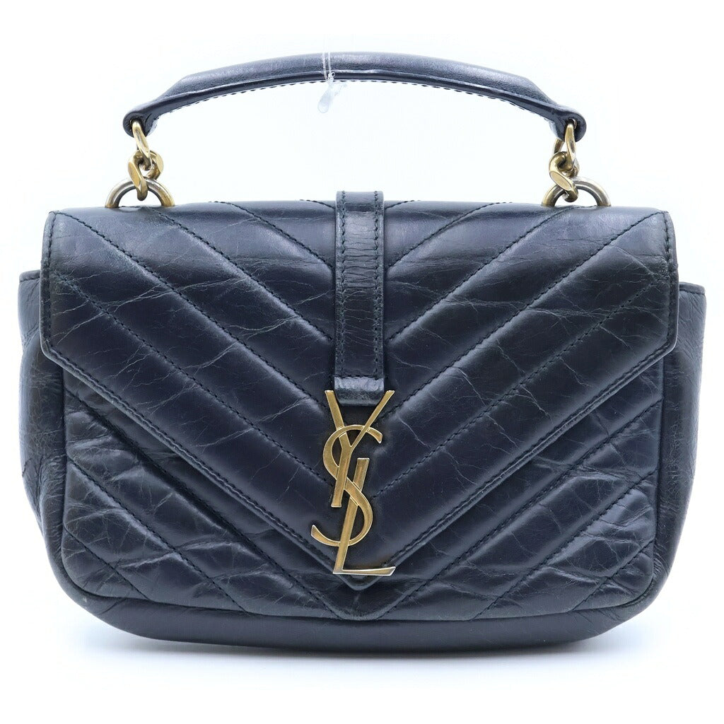 SAINT LAURENT PARIS(サンローランパリ) カレッジ ミニ 2WAY ショルダーバッグ ハンドバッグ ネイビー レザー 472707
