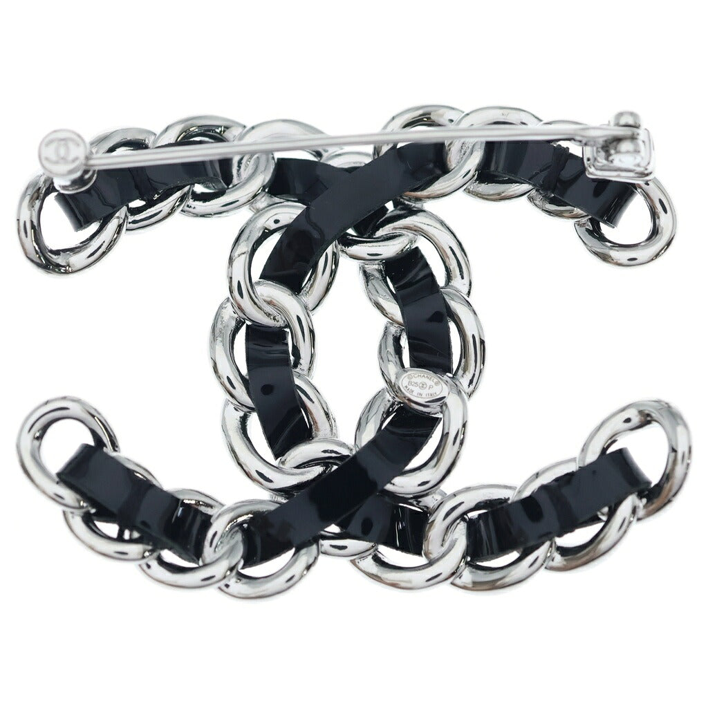 CHANEL(シャネル) ココマーク チェーン ブローチ シルバー×ブラック メタル×エナメル ABE921