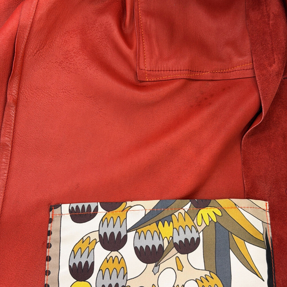 HERMES(エルメス) ステッチデザイン ポケット スエードレザー ヌバック 長袖シャツ レッド